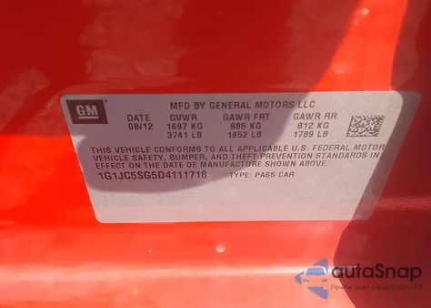 2013 Chevrolet Sonic Lt Auto from USA, damaged, VIN 1G1JC5SG5D4111718